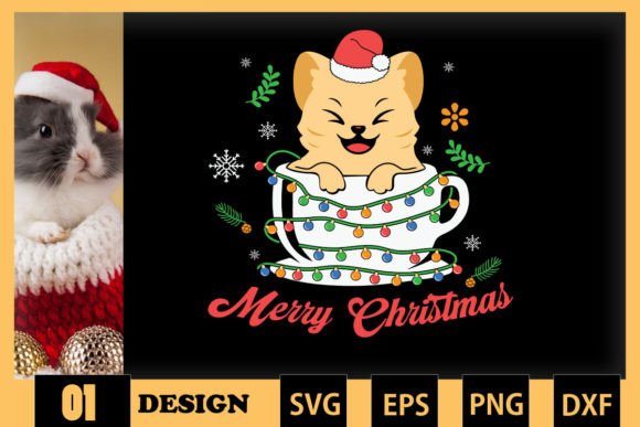 Cute Cat in a Cup Christmas Lights SVG