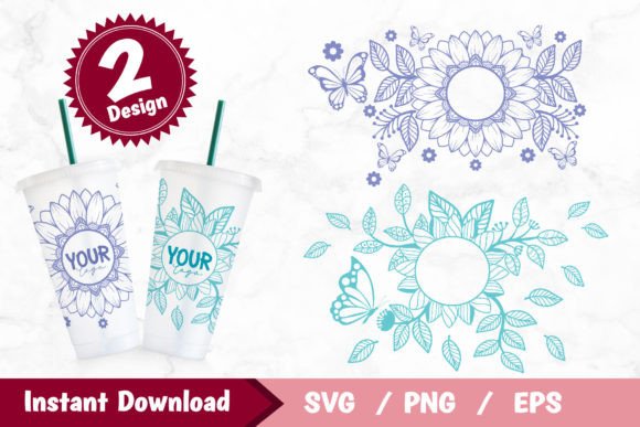 Mandala Sunflower Full Wrap Cold Cup