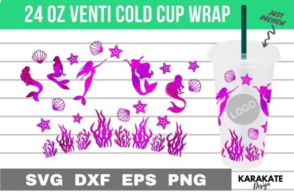 Mermaid Venti Cup Hole Wrap SVG