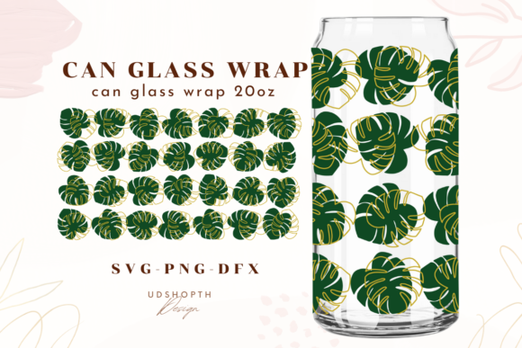 Monstera Leaves Libbey Glass Can 20oz