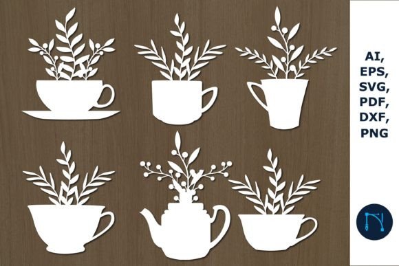 Paper Cut Coffee Cup and Pots SVG Bundle
