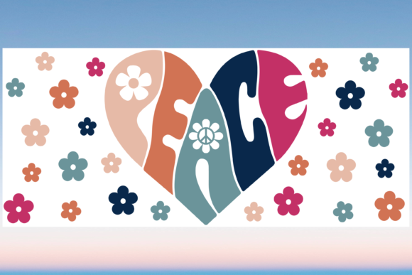 Peace Boho Flowers Libbey Glass Wrap SVG