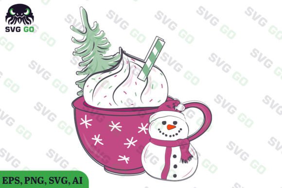 Pink Coffee Cup Snowman Christmas SVG