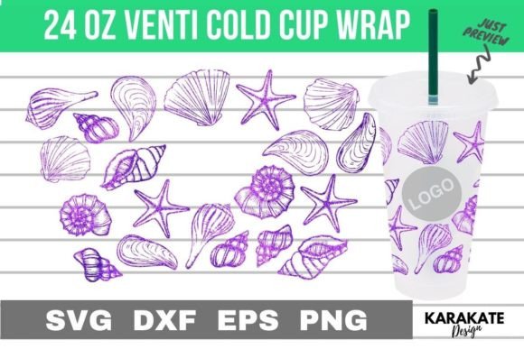 Sea Shell, 24 Oz Venti Cup Hole Wrap SVG