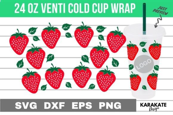 Strawberry 24 Oz Venti Cup Hole Wrap SVG