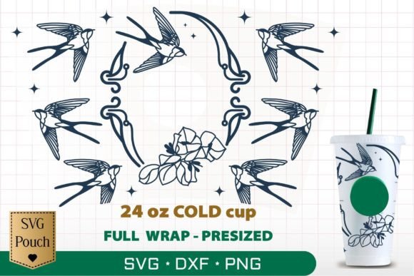 Swallow Bird Cup Pre-sized SVG