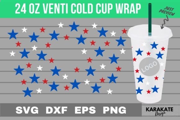 USA Star, 24 Oz Venti Cup Hole Wrap SVG